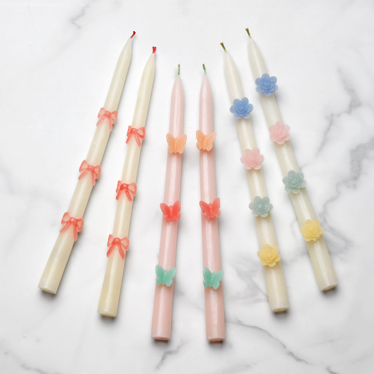 Pink Bow Taper Candles, Set of 2